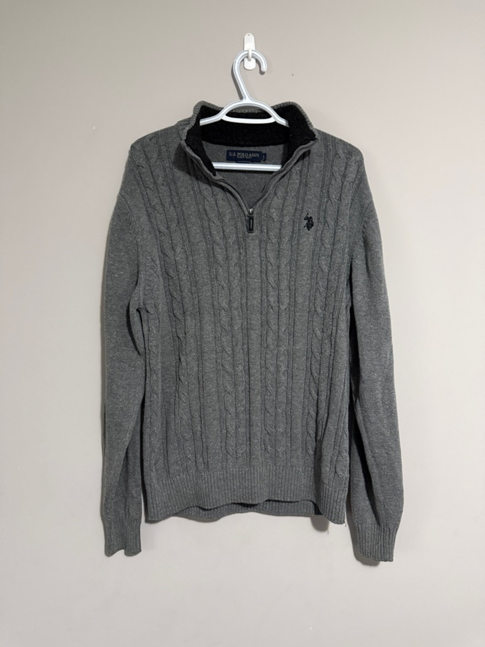U.S. Polo Assn. Men's Gray Cable-Knit Half-Zip Sweater